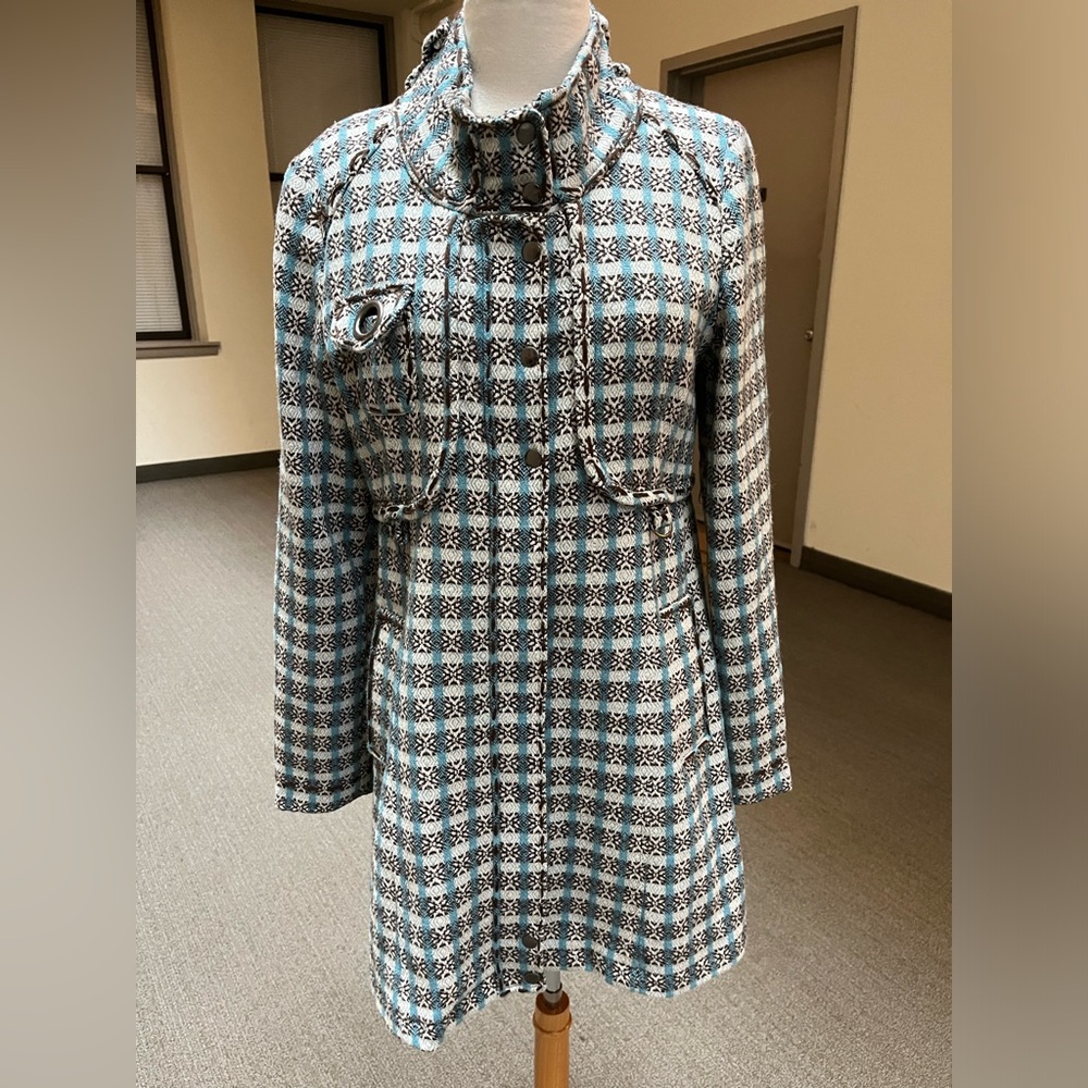 Lu Luvia Tweed Pea Coat, sz M, mod style textured fabric with floral lining